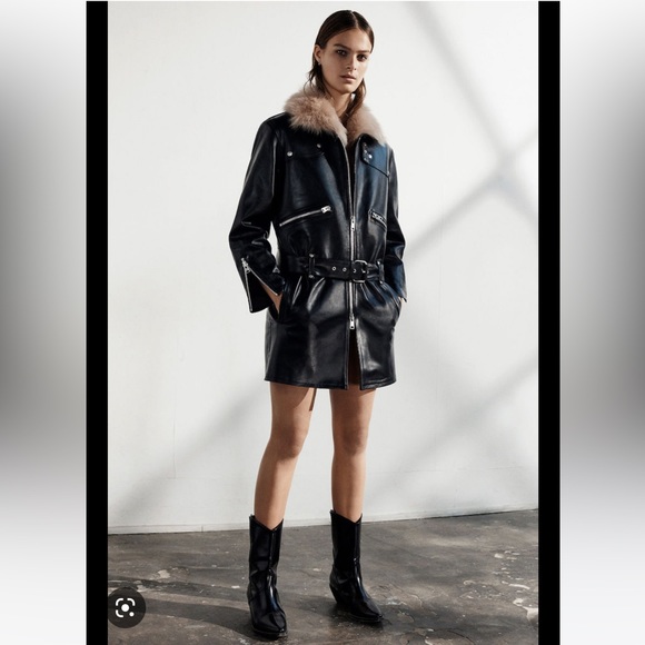 $1425 All Saints Limited Velo Coat Sheepskin Leather Sz 0